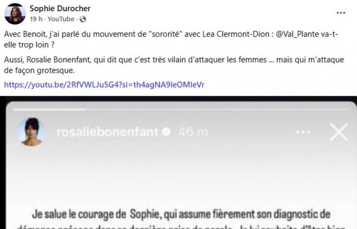 Rosalie Bonenfant securely picks up Sophie Durocher and this last reply