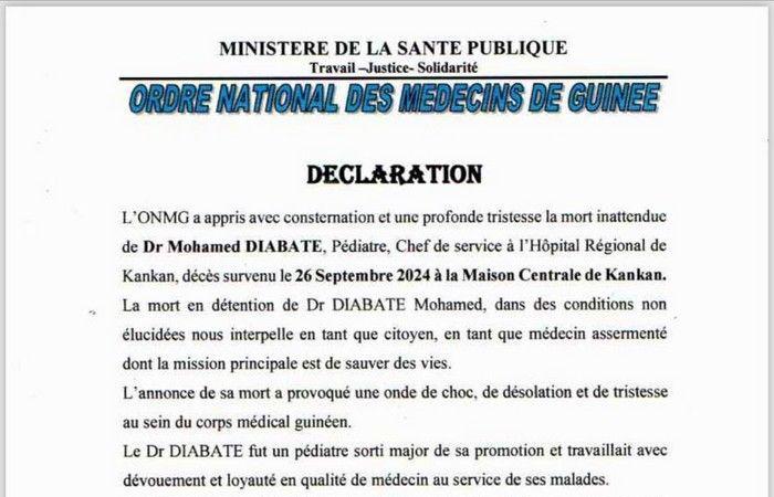 Death of Dr Dioubaté: the order of doctors demands the opening of a judicial investigation and reserves the right to become a civil party (Declaration)