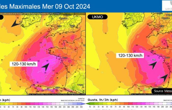 wind at more than 120 km/h in the west of France?