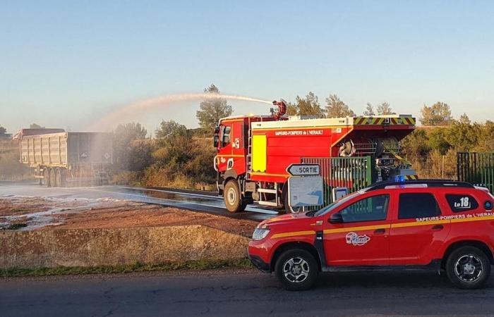 the Caylar area evacuated due to a truck carrying burning batteries