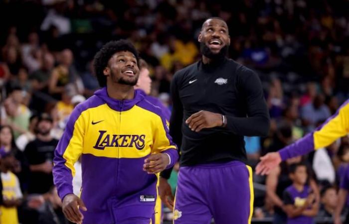 LeBron James and his son Bronny play their first game together with the Los Angeles Lakers