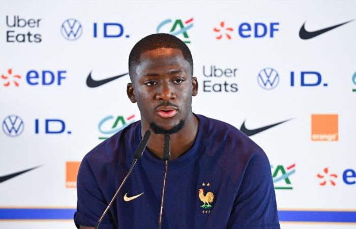 Ibrahima Konaté speaks before the Israel-France match