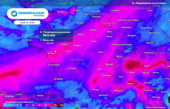 Exceptional rainfall expected from next night in France! Up to 100 liters/m² in 24 hours!