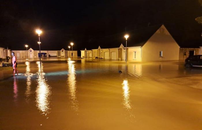 one meter of water in the streets of a town after a storm passed through Cotentin