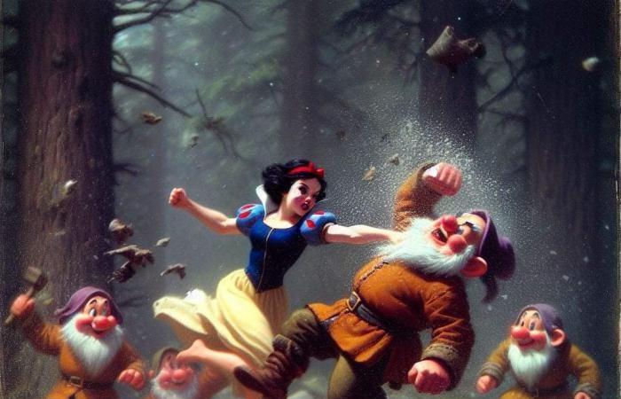 10 scenes where Snow White fights against and the 7 dwarves