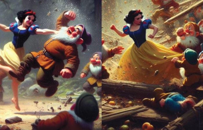 10 scenes where Snow White fights against and the 7 dwarves