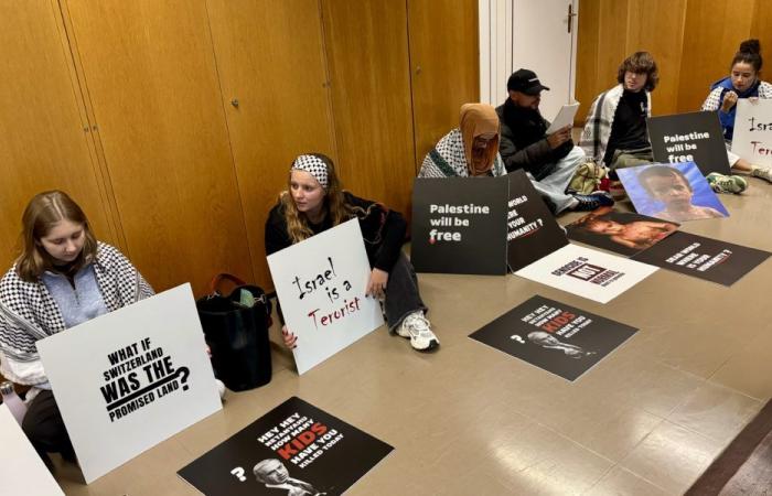 A sit-in by pro-Palestinian students in front of the rectorate