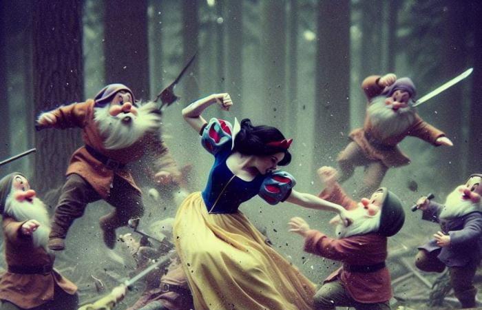 10 scenes where Snow White fights against and the 7 dwarves