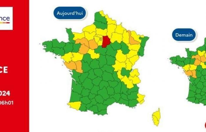 URGENT – Storm Kirk – Seine-et-Marne is kept on red alert in the map just published by Météo France – Floods in many regions and tens of thousands of homes without electricity