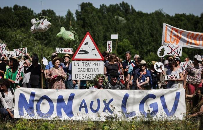 opponents of the South-West LGV gathered, fireworks mortar shots target a Gendarmerie helicopter