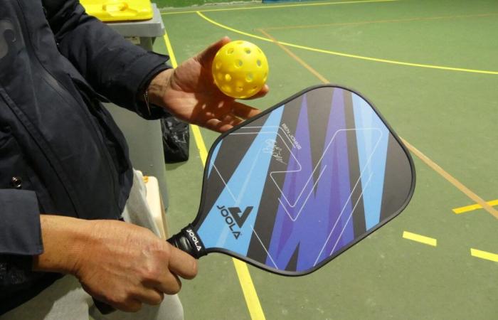 a funny yellow ball bounces in the tennis room