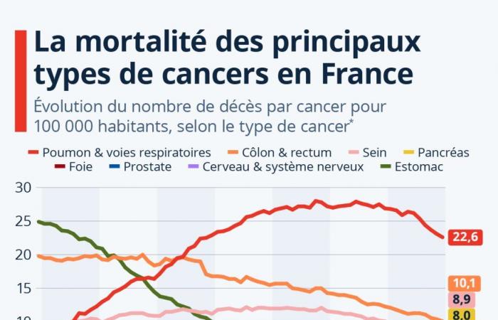 Graph: How is the mortality of the main types of cancer evolving in France?