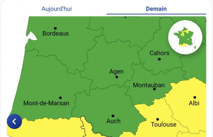 yellow vigilance in Hautes-Pyrénées, Pyrénées-Atlantiques and Haute-Garonne on Tuesday October 15