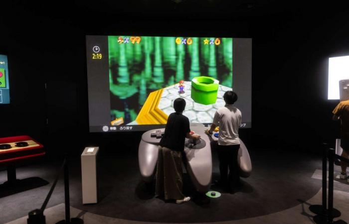 At the Nintendo Museum, Mario and Luigi entertain the gallery