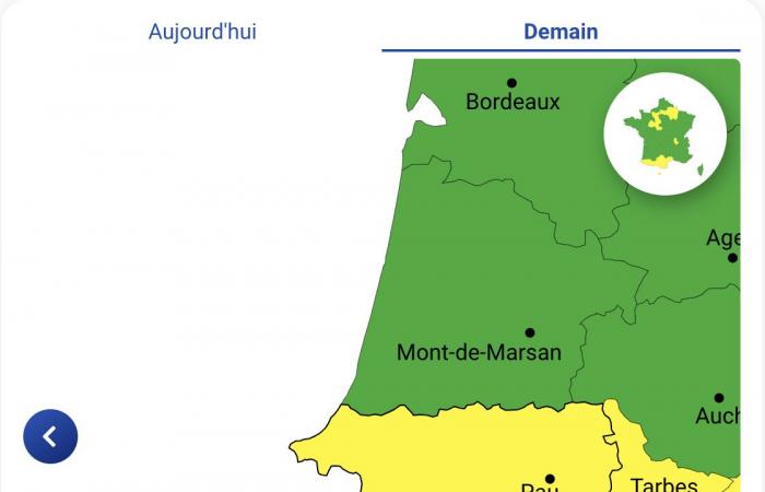 yellow vigilance in Hautes-Pyrénées, Pyrénées-Atlantiques and Haute-Garonne on Tuesday October 15