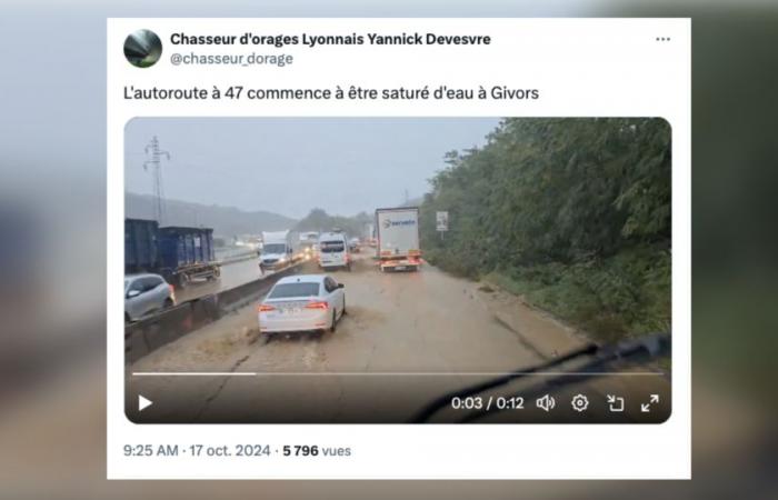 disturbing images of rising waters along the highway in Givors (videos)