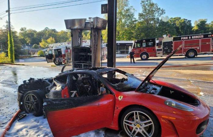 A Ferrari F430 catches fire while refueling!