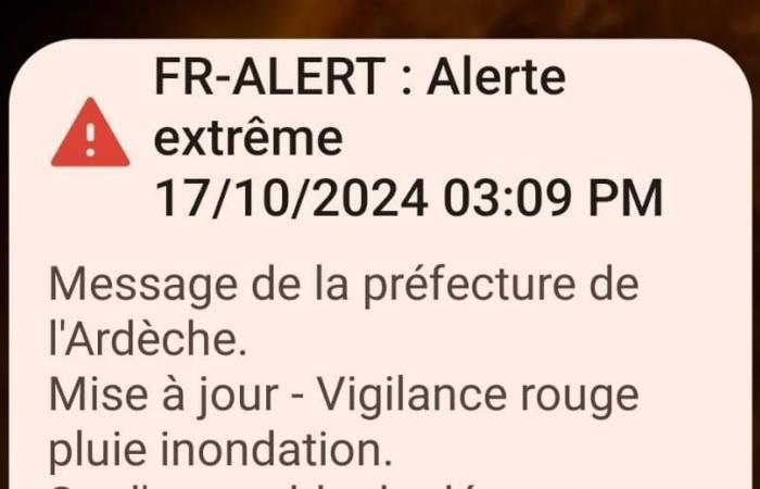 Red alert in Ardèche: the automatic FR-Alert message sent for the first time, received as far away as Drôme