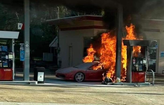 A Ferrari F430 catches fire while refueling!