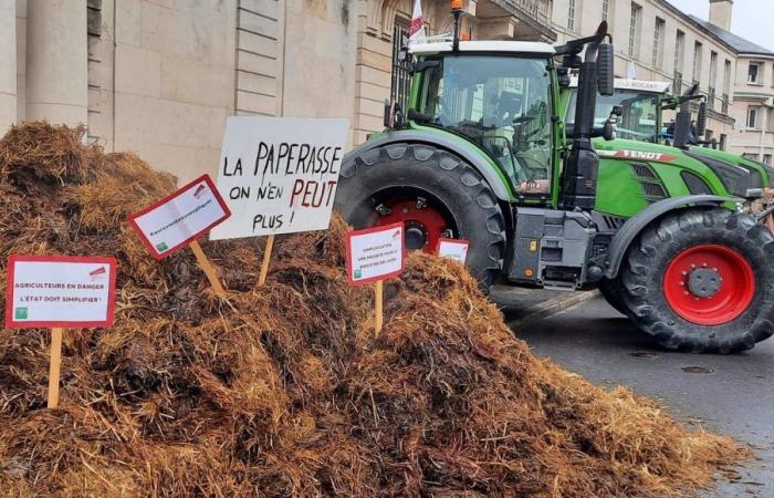 A hundred angry farmers in front of the Marne prefecture