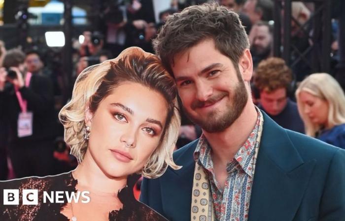 Andrew Garfield takes Florence Pugh cardboard cut-out to premiere