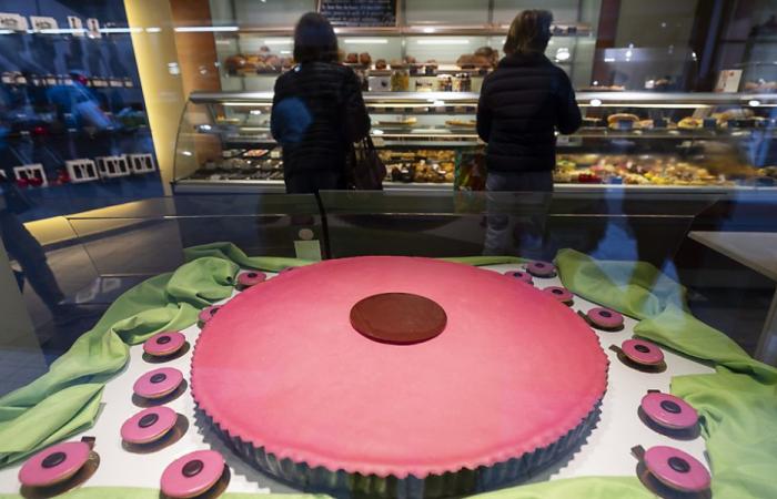 A giant pink carac unveiled in Lausanne