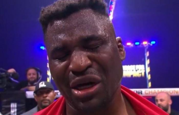 Francis Ngannou KOs Renen Ferreira in first round of MMA return and breaks down in tears after dedicating win to his son