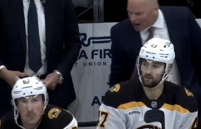 Guilty of a mistake, Brad Marchand is scolded by his coach