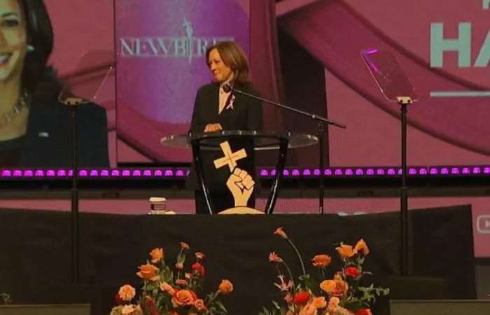 Kamala Harris celebrates her 60th birthday at church, a choir sings her “happy birthday”