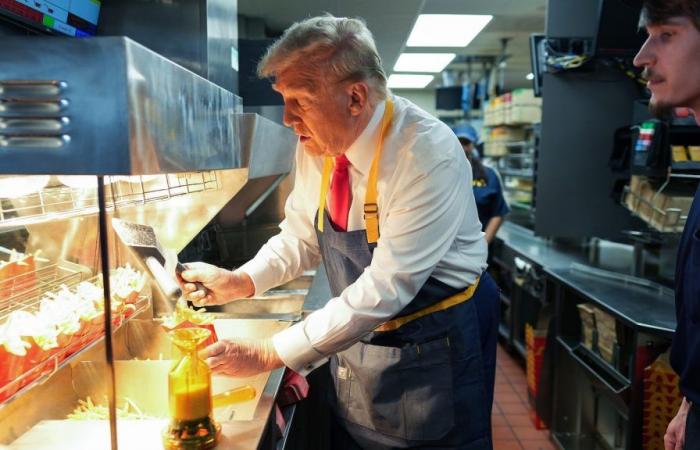 Trump mocks Harris’ story from behind the fryer at McDonald’s