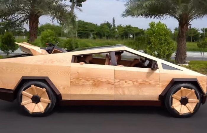 He builds a wooden Tesla Cybertruck, this makes Elon Musk react!