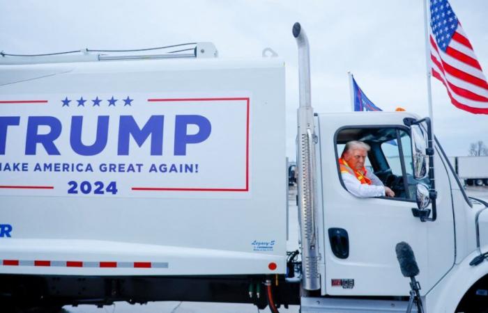 Trump appears on board a garbage truck, after Biden's gaffe on his voters