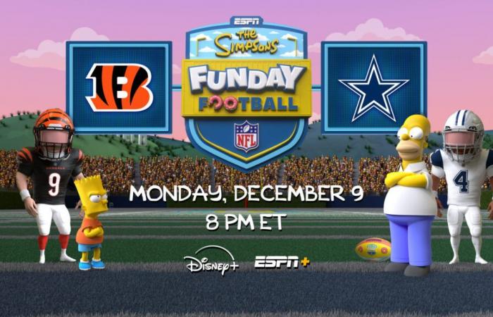 An NFL match in “The Simpsons” cartoon mode broadcast live on Disney+ and ESPN+