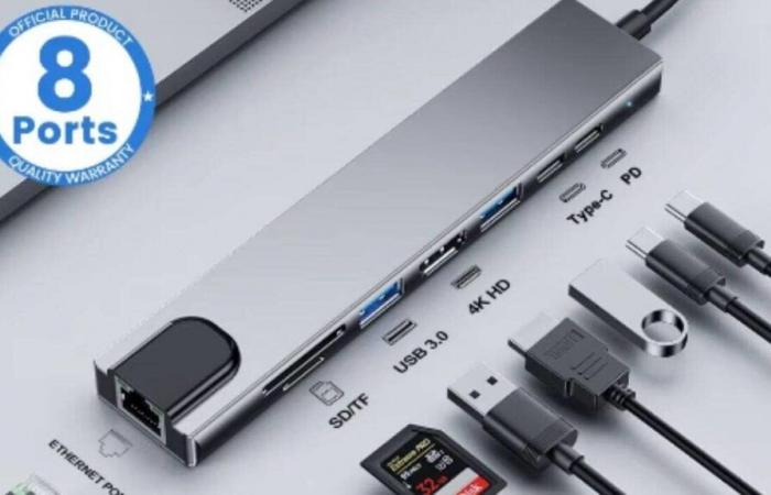 Connect up to 8 devices to your PC with this USB docking station for less than 5 euros