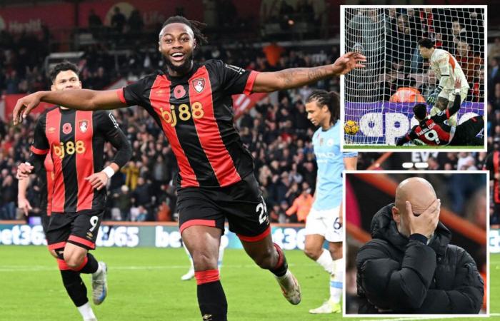 Bournemouth 2 Man City 1: Guardiola and Co dealt major title blow after shock first Premier League defeat in 11 MONTHS