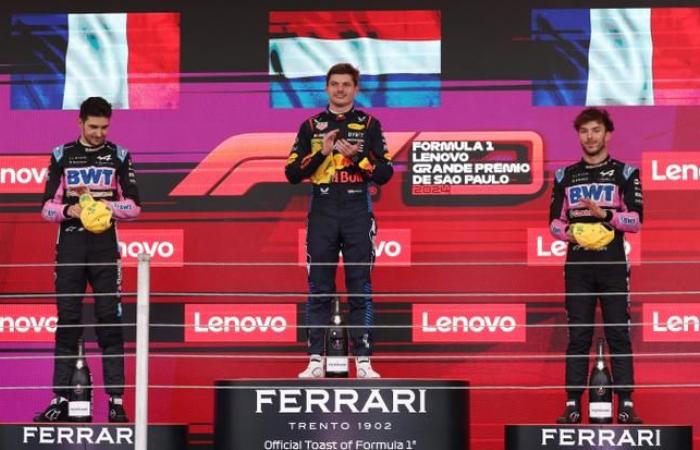 Max Verstappen wins the Brazilian Grand Prix after a chaotic race, both Alpines on the podium