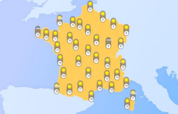 bright sunshine across all of France (except the Pyrénées-Atlantiques and Aude) today