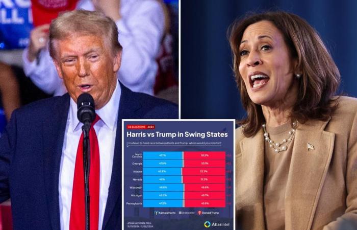 Trump leading Harris in every swing state: new poll