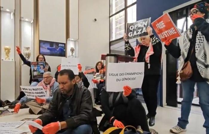 pro-Palestine activists enter the FFF to demand the cancellation of the match