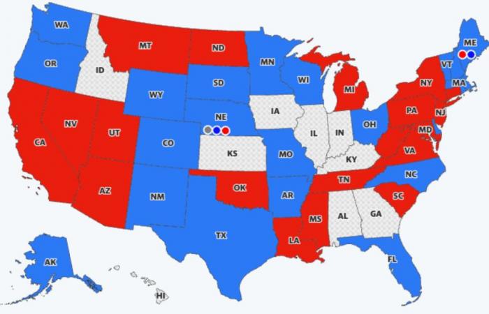 the results map of the Trump-Harris duel updated live