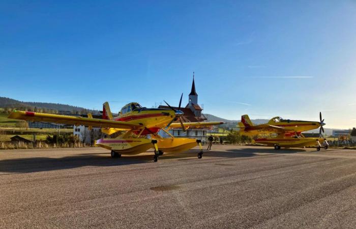 Three water bombers for the price of one at Les Eplatures!