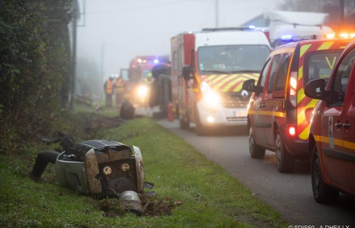 the car hits the radar and ends up on the side north of Beauvais