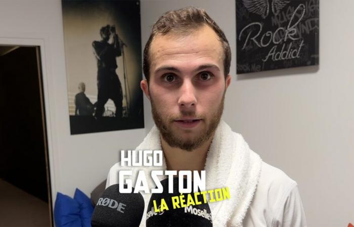 Hugo Gaston reacts after his victory against Titouan Droguet