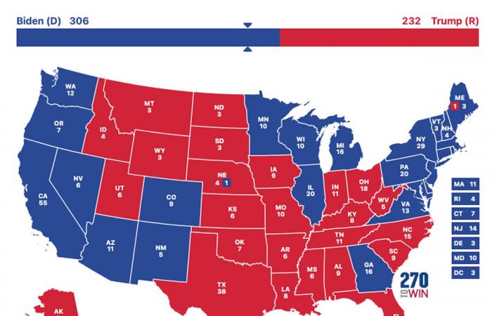 How Electoral College Map Compares With 2020, 2016