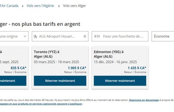 Canada – Algiers flights: The lowest prices at Air Canada