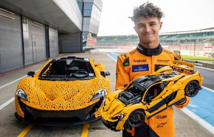 We built the little McLaren P1 out of Lego… while the big one drove on the track