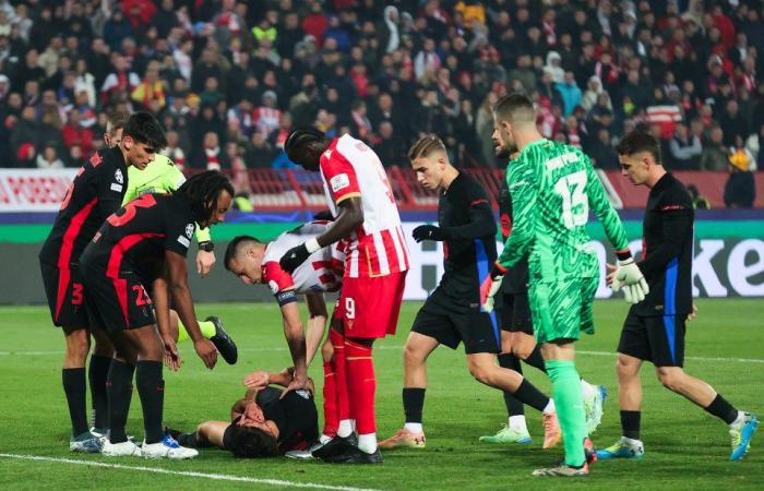 Gruesome injury leaves Barcelona player needing TEN stitches on face as Flick gives update