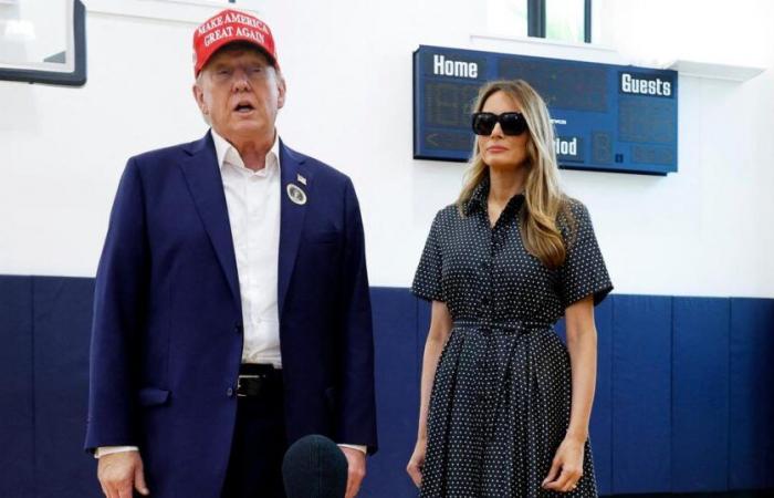 The poker face of Melania Trump, in a Dior dress and sunglasses at the polling station