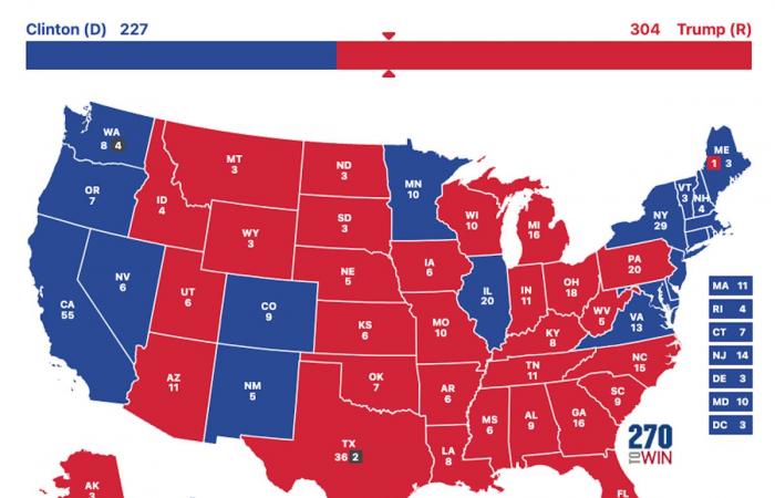 How Electoral College Map Compares With 2020, 2016