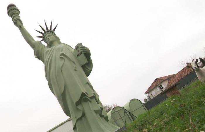 she installs a giant replica of the Statue of Liberty in her garden